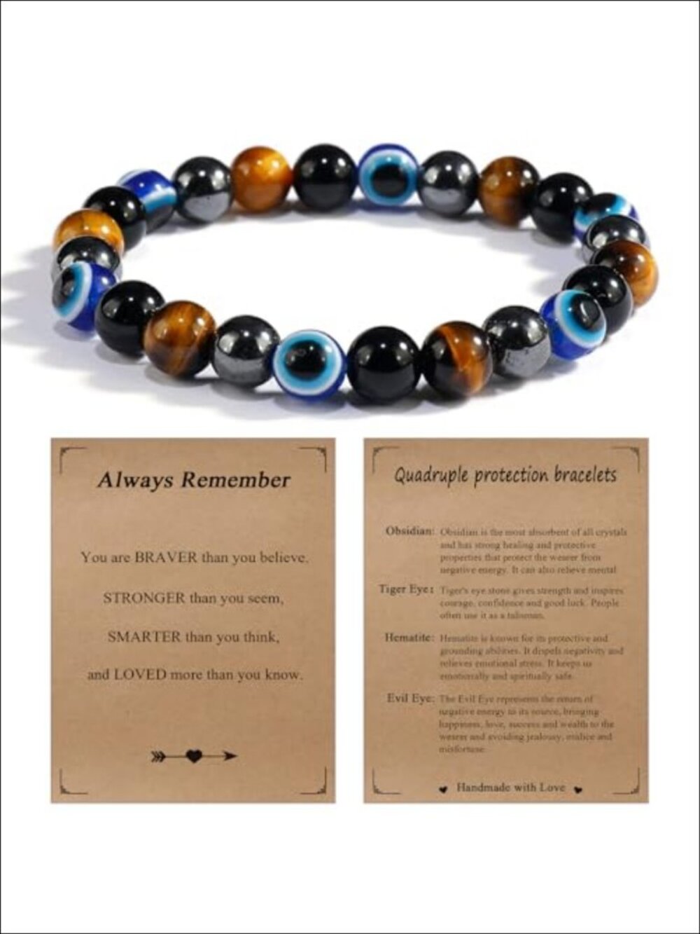 Crystal Healing Bracelet Men Women Beaded Triple Protection Good Luck Gift